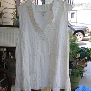 Crown & Ivy White Ruffled V-Neck Blouse